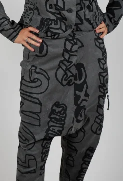 Drop Crotch Trousers with Tapered Leg in Rock Big Print