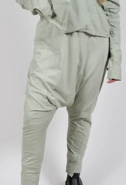 Drop Crotch Trousers with Exposed Seams in Defender