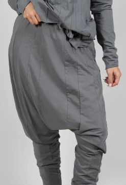 Drop Crotch Trousers with Exposed Seams in Rock
