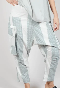 Drop Crotch Trousers with Feature Pockets in Grey Print