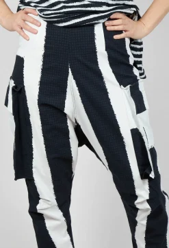 Drop Crotch Trousers with Feature Pockets in Black Print