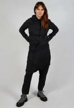 Drop Crotch Trousers with Tapered Leg in Black Big Print