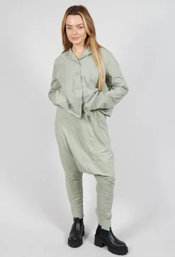 Drop Crotch Trousers with Exposed Seams in Defender