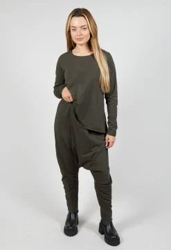 Drop Crotch Trousers with Exposed Seams in Jungle