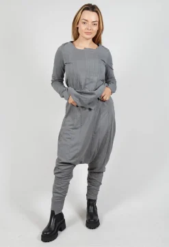 Drop Crotch Trousers with Exposed Seams in Rock