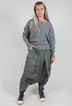 Drop Crotch Trousers with Statement Pockets in Pencil Cloud
