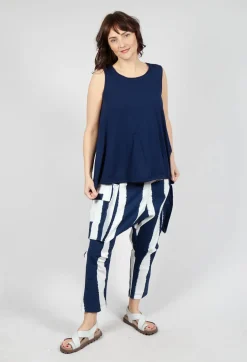 Drop Crotch Trousers with Feature Pockets in Navy Print