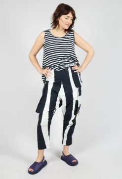 Drop Crotch Trousers with Feature Pockets in Black Print