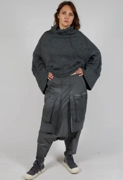 Drop Crotch Trousers with Statement Pockets in Coal Cloud