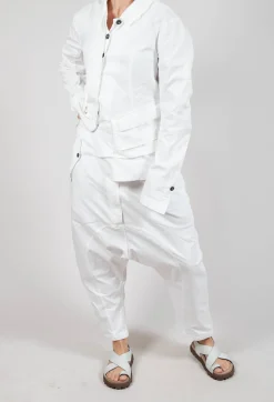 Drop-Crotch Cotton Trousers with Belt Loops in Semi Bleach