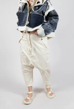 Drop-Crotch Cotton Trousers with Belt Loops in Greige