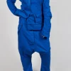 Drop-Crotch Cotton Trousers with Belt Loops in Royal