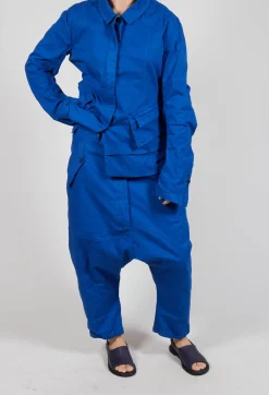 Drop-Crotch Cotton Trousers with Belt Loops in Royal