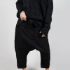 Drop-Crotch Cotton Trousers with Belt Loops in Black