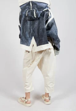 Drop-Crotch Cotton Trousers with Belt Loops in Greige