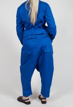 Drop-Crotch Cotton Trousers with Belt Loops in Royal