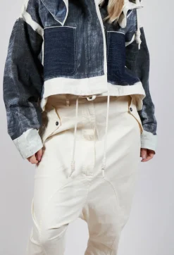 Drop-Crotch Cotton Trousers with Belt Loops in Greige