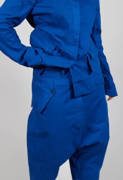 Drop-Crotch Cotton Trousers with Belt Loops in Royal
