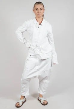 Drop-Crotch Cotton Trousers with Belt Loops in Semi Bleach