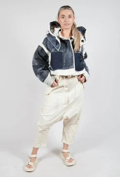 Drop-Crotch Cotton Trousers with Belt Loops in Greige