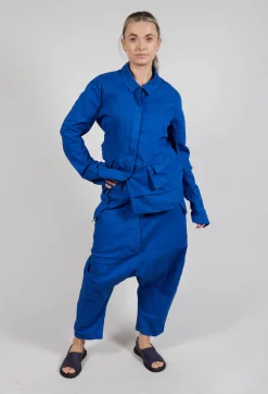 Drop-Crotch Cotton Trousers with Belt Loops in Royal
