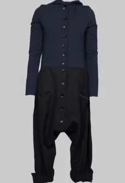 Dropcrotch Jumpsuit with Contrasting Fabric in Navy and Black