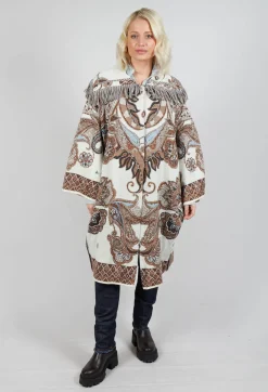 Dropped Shoulder Coat in Cream Pattern