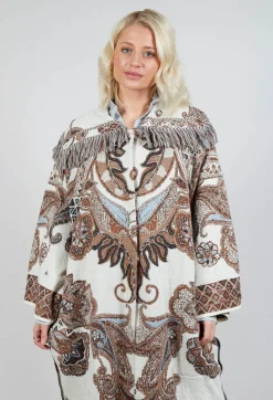Dropped Shoulder Coat in Cream Pattern