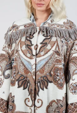 Dropped Shoulder Coat in Cream Pattern