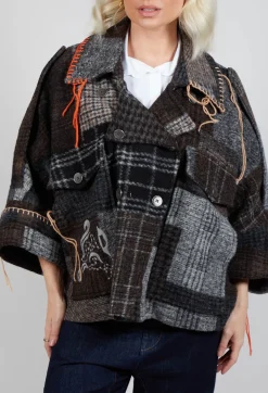 Dropped Shoulder Jacket in Grey Print