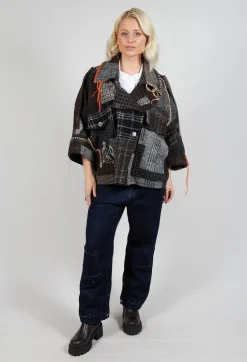 Dropped Shoulder Jacket in Grey Print