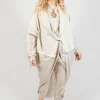 Dual Fabric Cardigan in Gesso