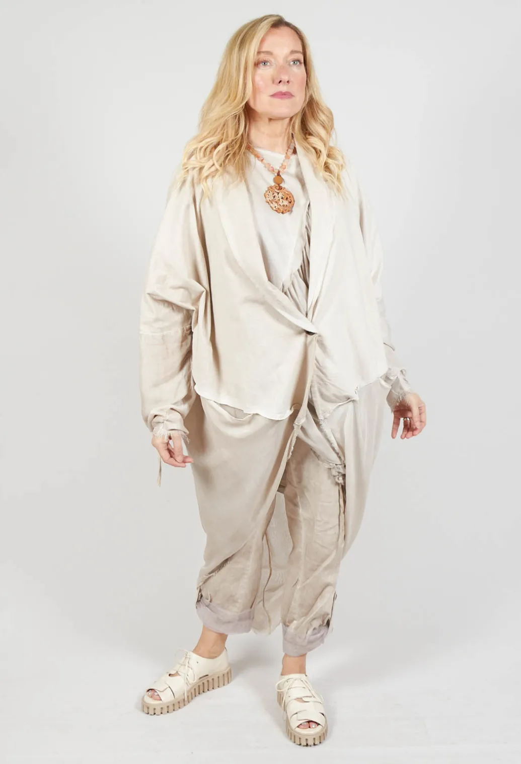Dual Fabric Cardigan in Gesso