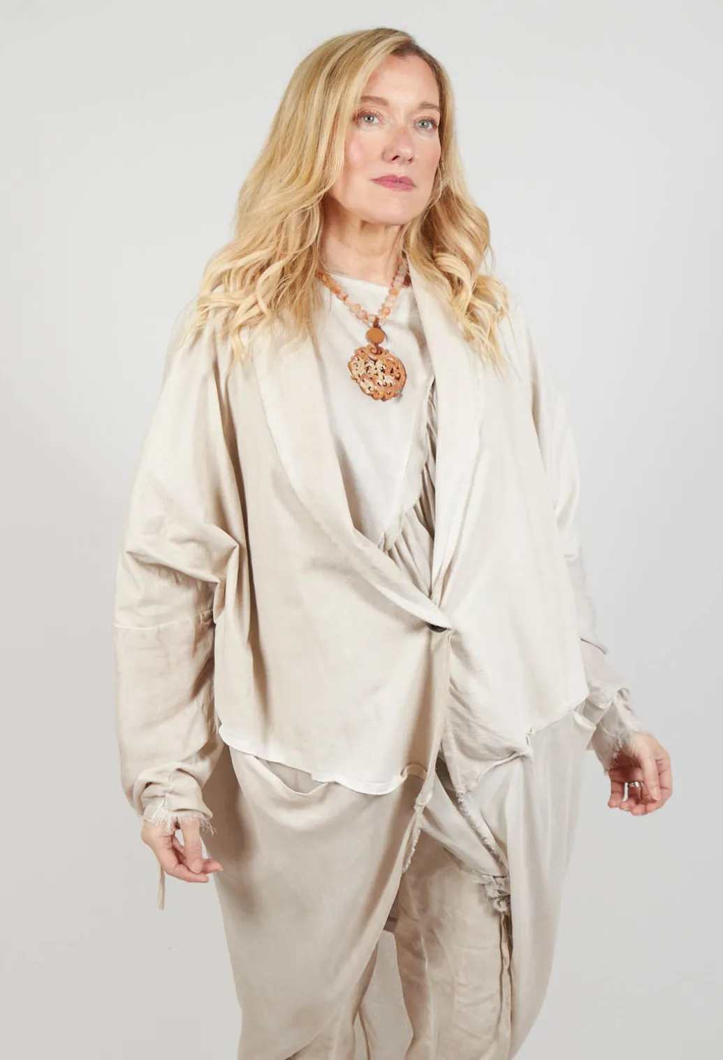 Dual Fabric Cardigan in Gesso