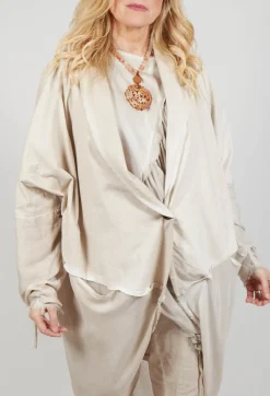 Dual Fabric Cardigan in Gesso