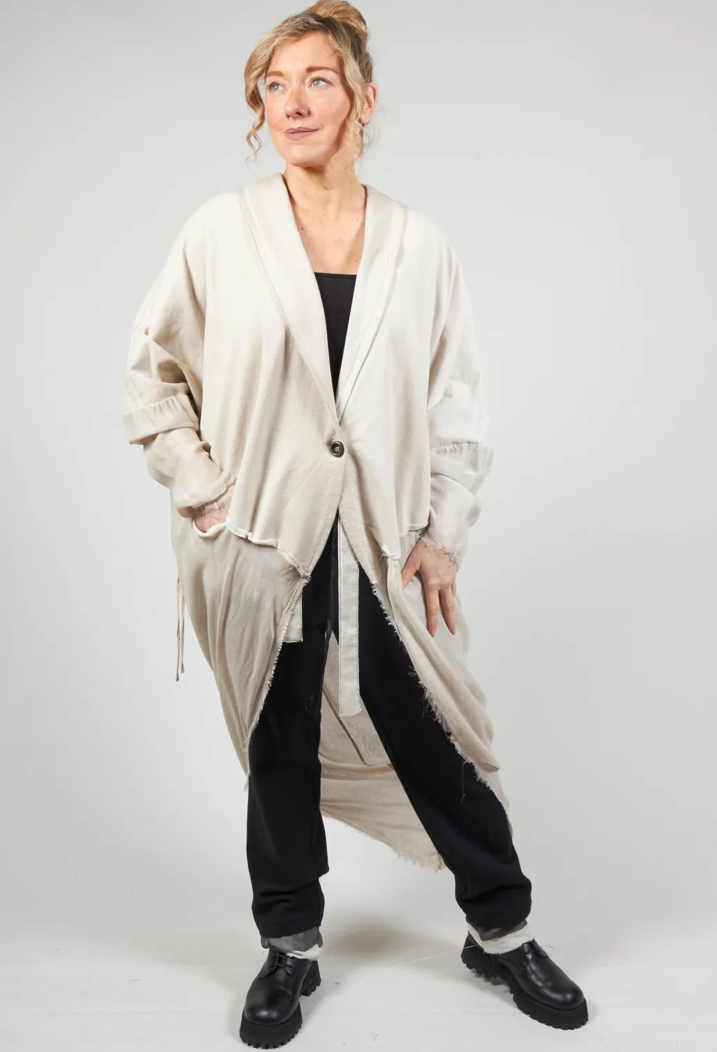 Dual Fabric Cardigan in Gesso