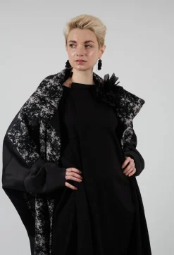 Dual Fabric Oversized Coat in Black