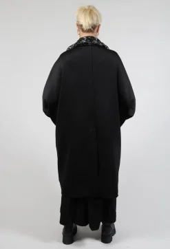 Dual Fabric Oversized Coat in Black