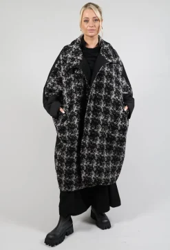 Dual Fabric Oversized Coat in Black