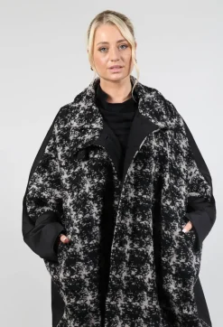 Dual Fabric Oversized Coat in Black