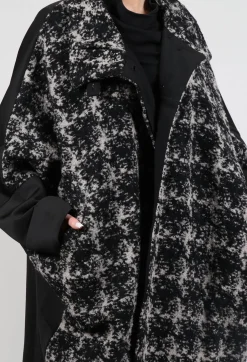 Dual Fabric Oversized Coat in Black