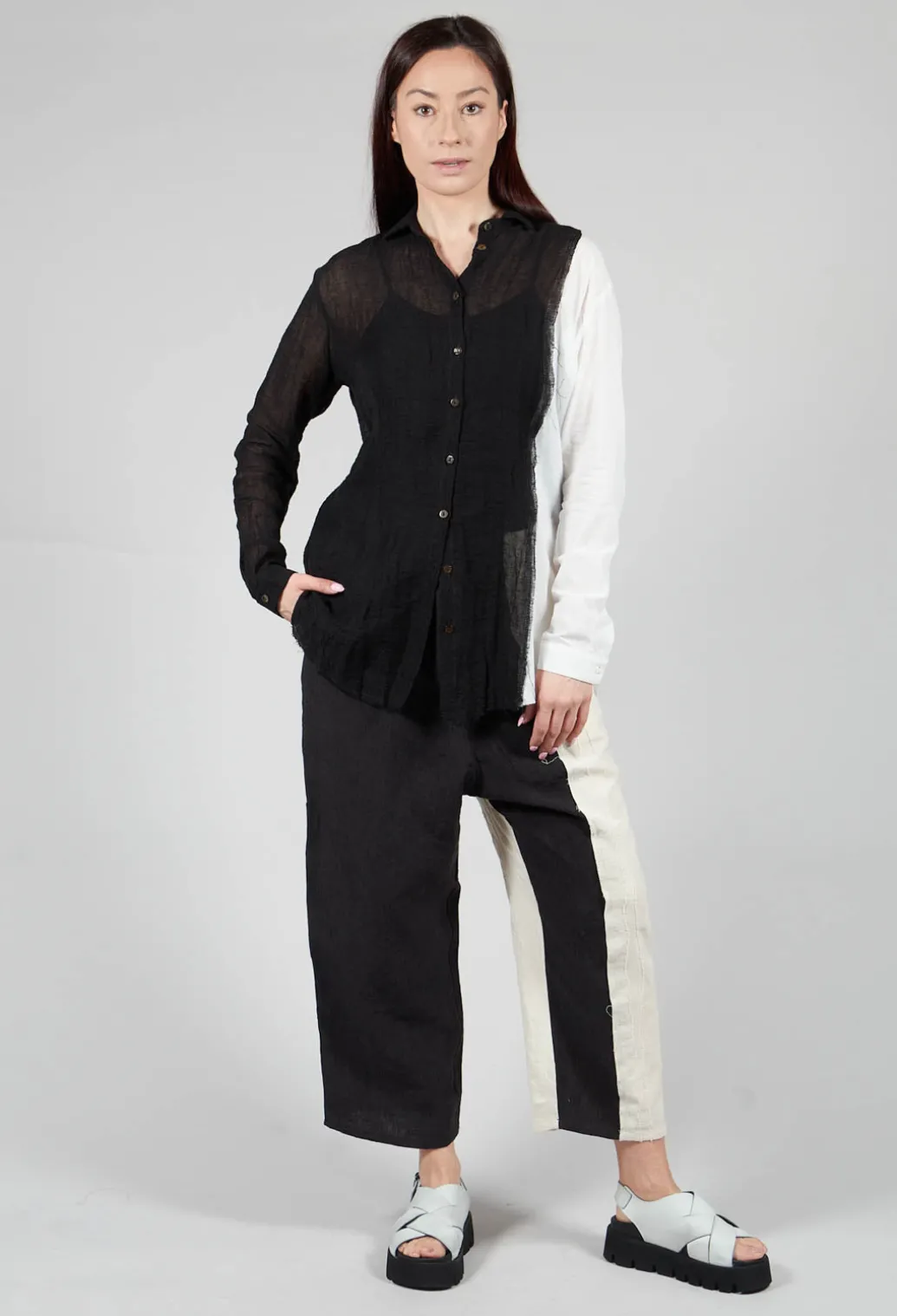 Dual Fabric Shirt in Black and White