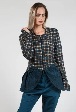 Dual Fabric Zip Through Jacket in Ink Check