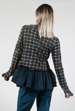 Dual Fabric Zip Through Jacket in Ink Check