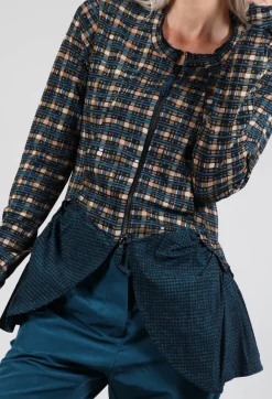 Dual Fabric Zip Through Jacket in Ink Check