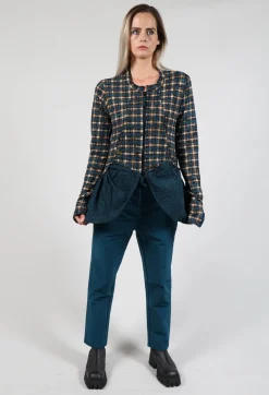 Dual Fabric Zip Through Jacket in Ink Check
