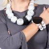 Dual Strand Bracelet with Black Pendant in White