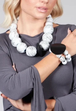 Dual Strand Bracelet with Black Pendant in White