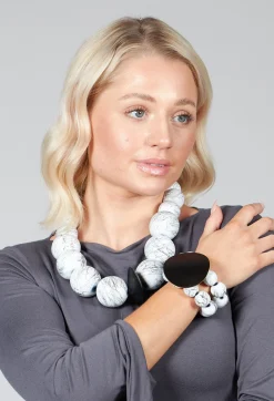 Dual Strand Bracelet with Black Pendant in White