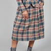 Elastic Waist Plaid Cotton Skirt in Sand